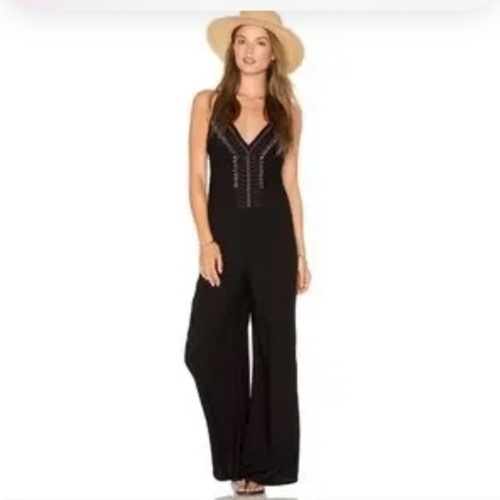Belle Badgley Mischka black beaded sleeveless jumpsuit Size 8